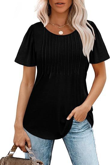Dame T-shirt med feminin pufærmer og fine folder Stilla