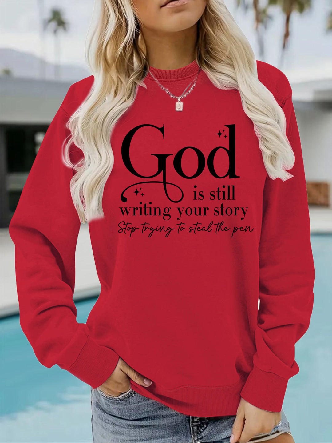 Kvinders sweatshirt med inspirerende skrifter Stilla