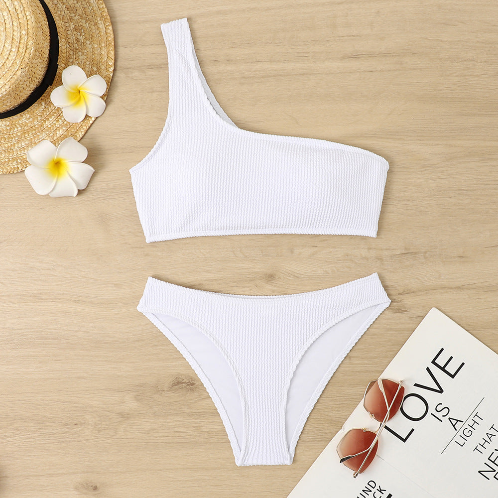 Dame asymmetrisk bikini sæt med struktureret top og høj benudskæring Stilla