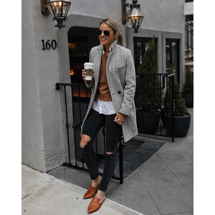 Dame Chic polstret lang blazer med struktureret design Stiila