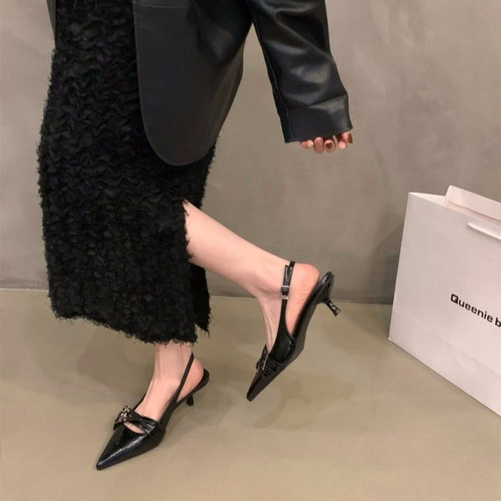 Dame Chic Slingback Kitten Heel Mules med dekorativ Sløjfe Stilla