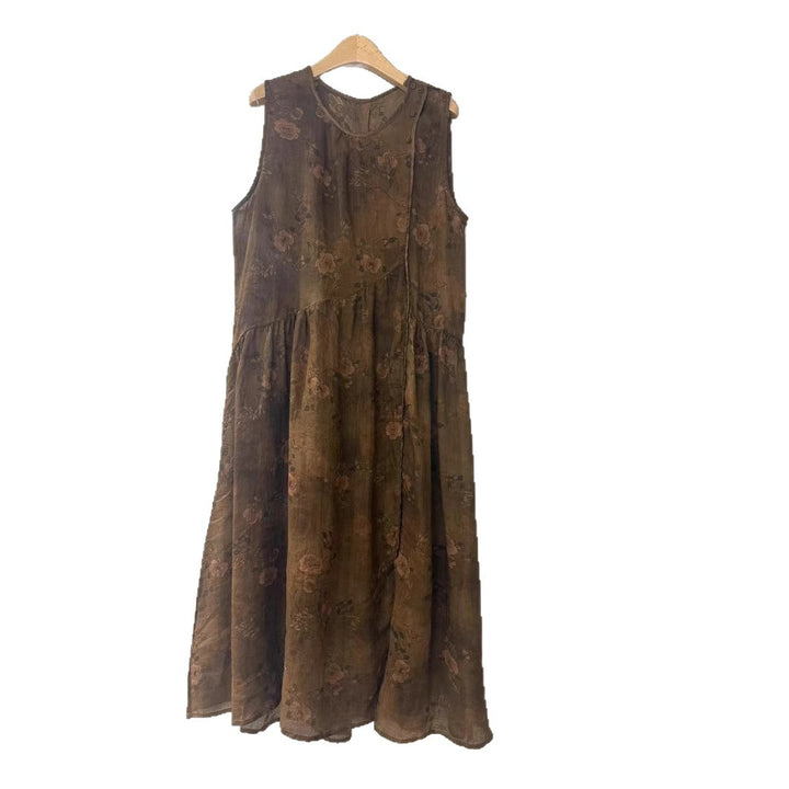 Femme Floral Midi Kjole med Rynkekant Stilla