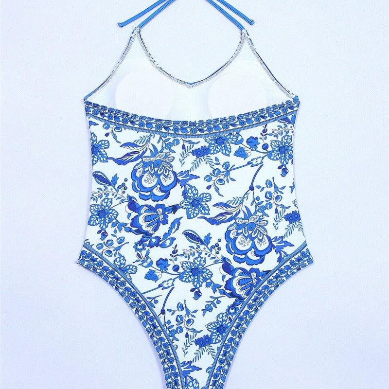 Dame Halter Neck Floral Print Einteiler Badedragt Stilla