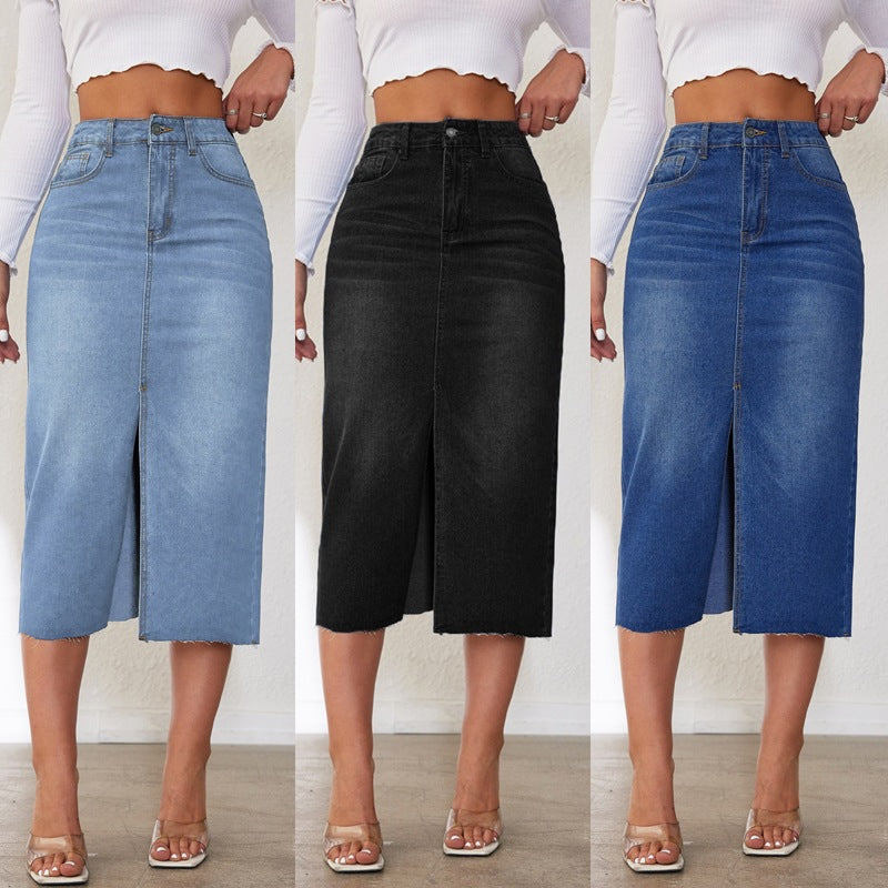 Dame Midi Jeansnederdel med sidelukning Stilla