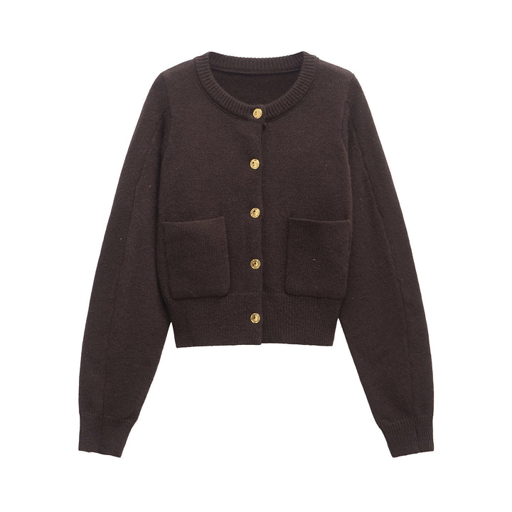 Dame Cropped Strikjakke med Knapdetaljer Stilla