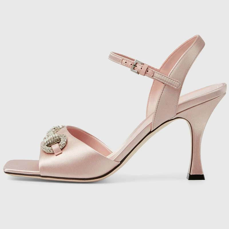 Femme Elegante Satin Åben tå Hæl sandaler med dekorativt Spændefeature Stilla