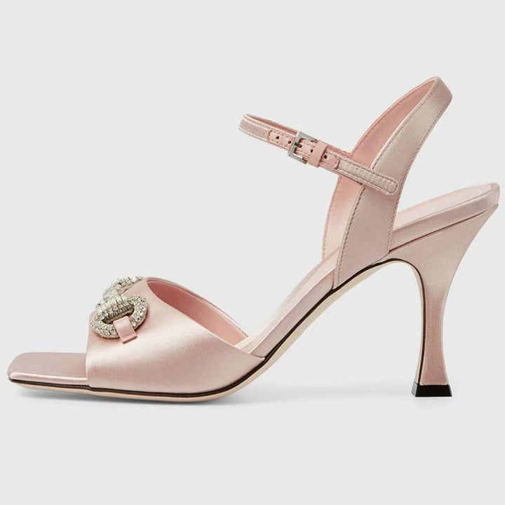 Femme Elegante Satin Åben tå Hæl sandaler med dekorativt Spændefeature Stilla