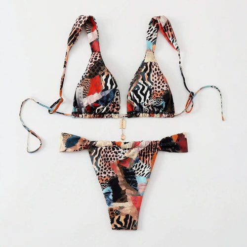 Dame Farverig mønstret Bikini med justerbare stropper og skinnende detalje Stilla