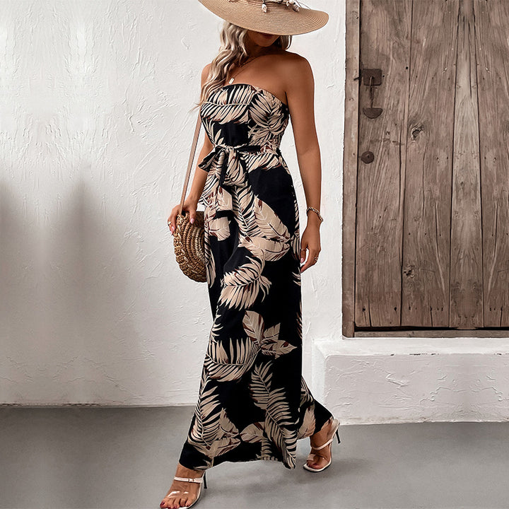 Dame strapless Maxi-jumpsuit med bindebælte-detalje Stilla