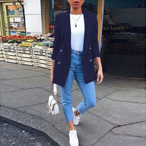 Dame Elegant Blazer med dobbelt knaplukning Stilla