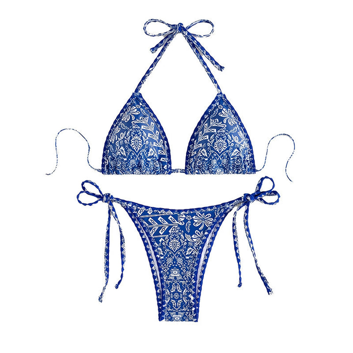 Dame Triangel-Bikini med legende blomsterprint og justerbare bånd