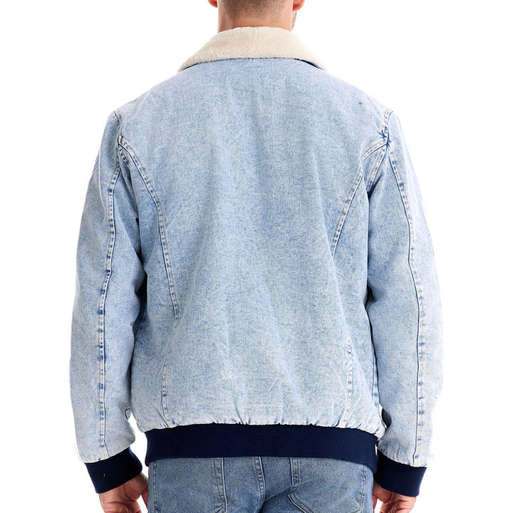 Herrer denimjakke med varmt kunstpelskrave og praktiske lommer Stilla