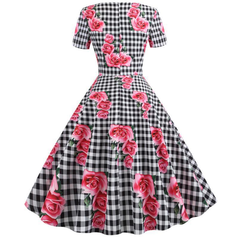 Kvinder Rockabilly Kjole med Blomster Tern Mønster Stilla