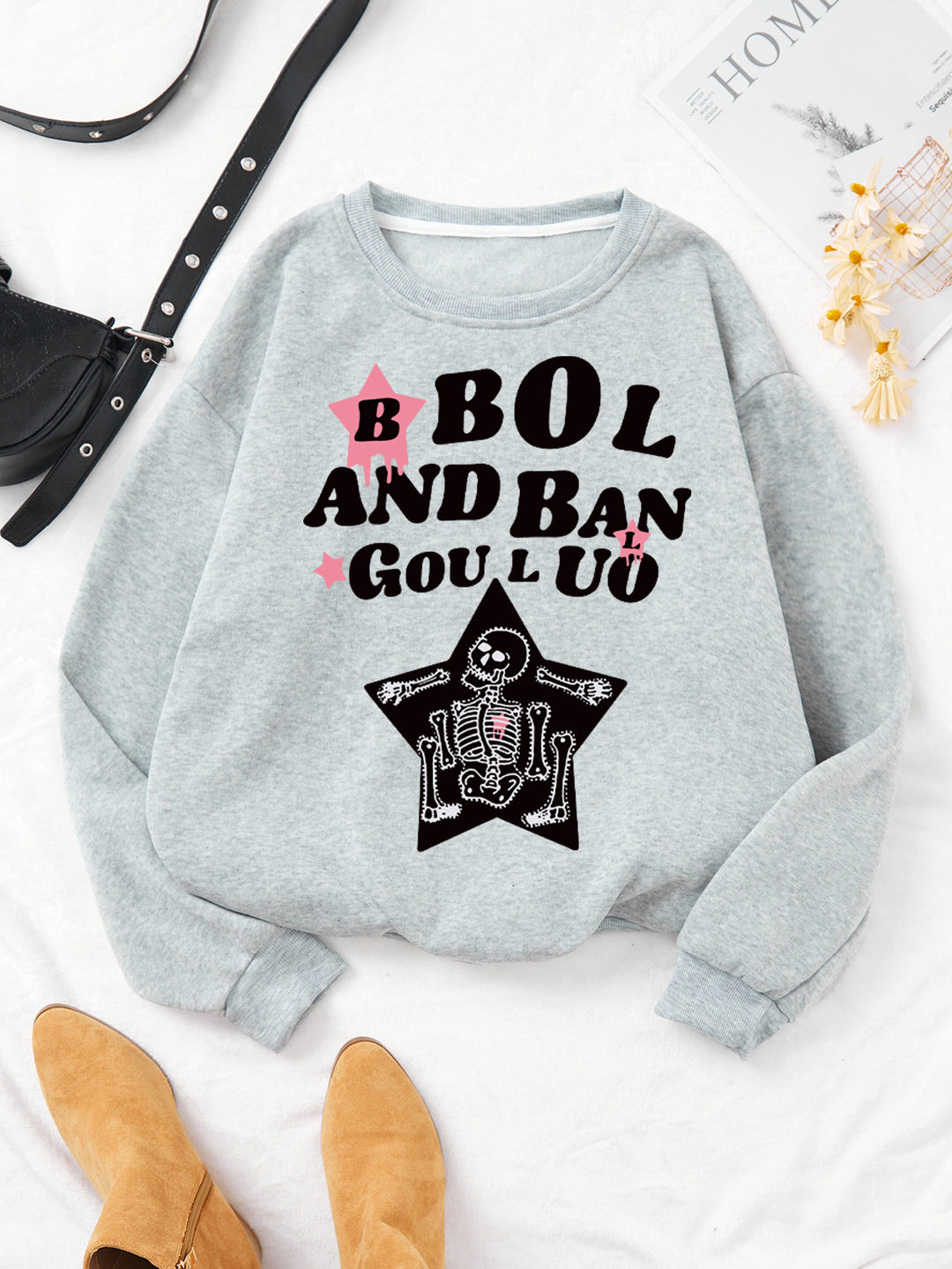 Kvinders afslappede sweatshirt med kreativ skeletdesign Skovae
