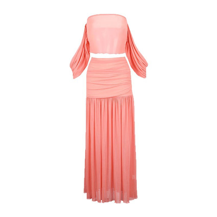 Dame maxikjole med elegant off-shoulder design og flydende stof Skovae