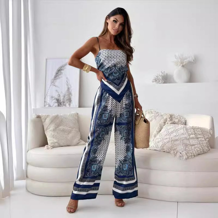 Dame Elegant Trykt Bredbenet Jumpsuit Stilla
