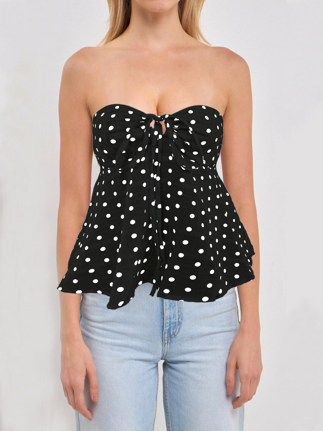 Dame Bandeau-bluse med blomsterdesign og rynkning Skovae