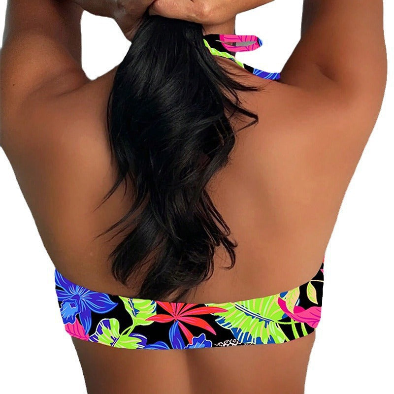 Dame bandeau bikini med kreative stropper og blomsterdesign Skovae