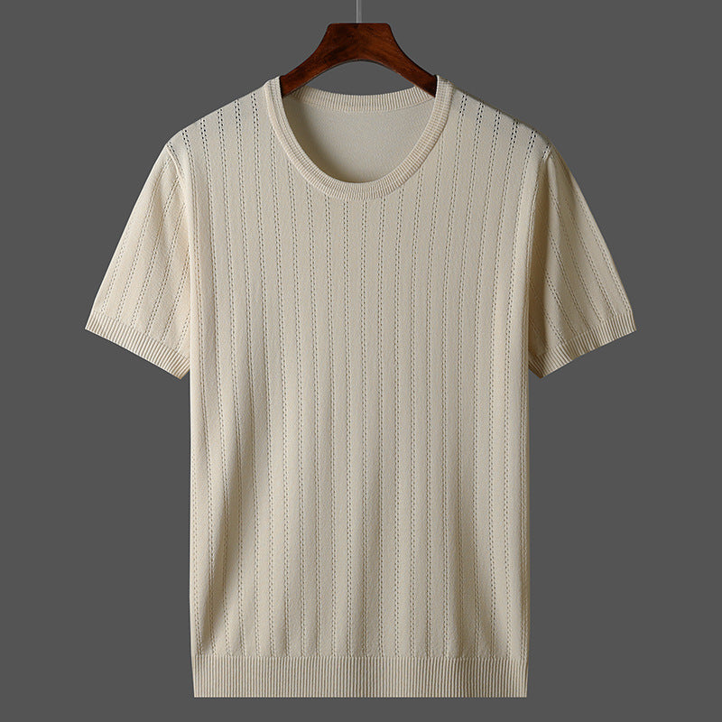 Damen Kurzarm Strickoberteil mit feinem Liniendesign und komfortablem Schnitt Skovae