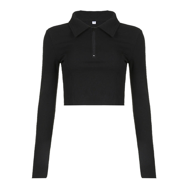 Dame langærmet cropped polo skjorte med blødt strukturmateriale Skovae