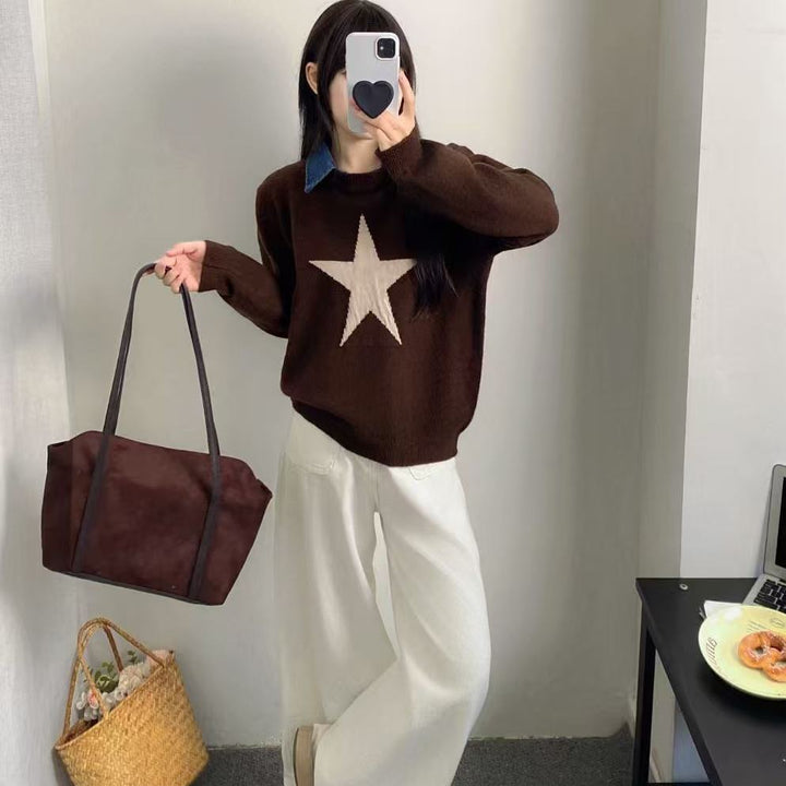 Kvinders afslappet sweater med stjerneapplikation Stilla