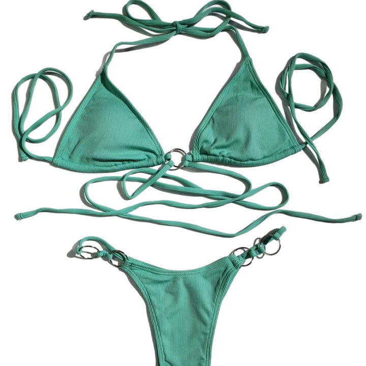 Dame triangel-bikini med dekorative ringe Skovae