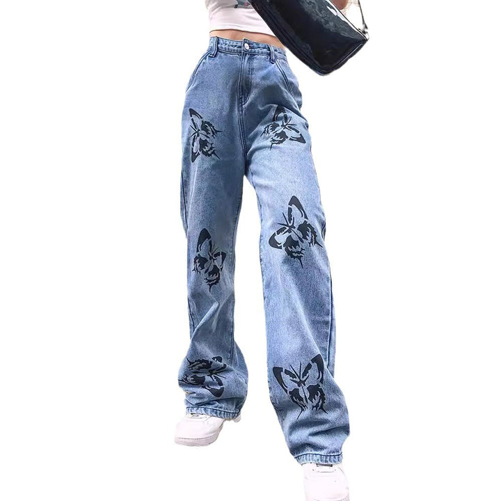 Dame bred jeans i original trykdesign Stilla