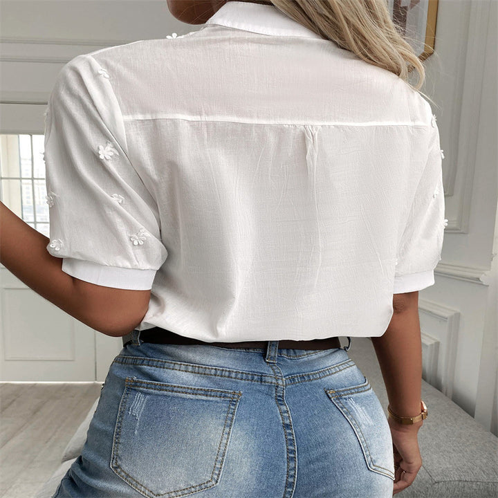 Damer elegant broderet bluse med høj krave Stilla