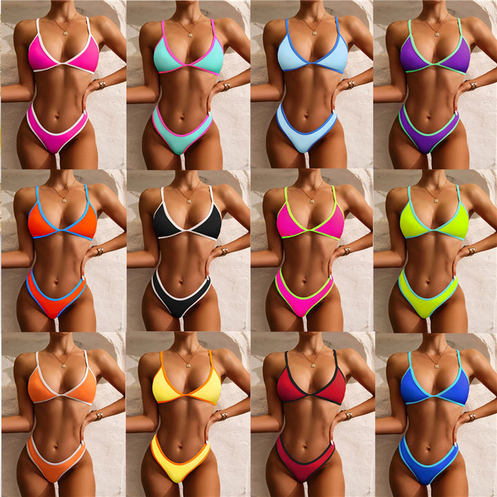 Dame Triangle Bikini Sæt med Kontrastbånd Stilla