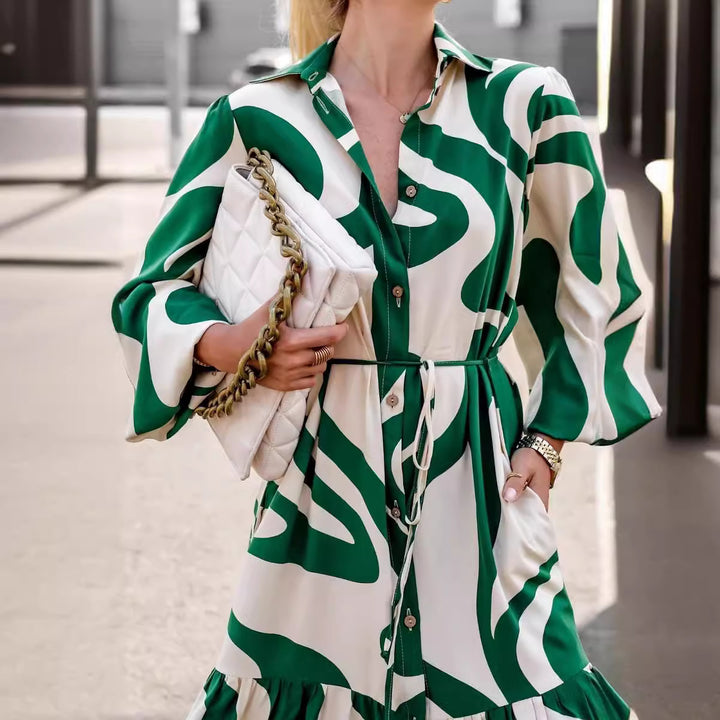 Dame Midi Kjole med abstrakt Tryk Stilla