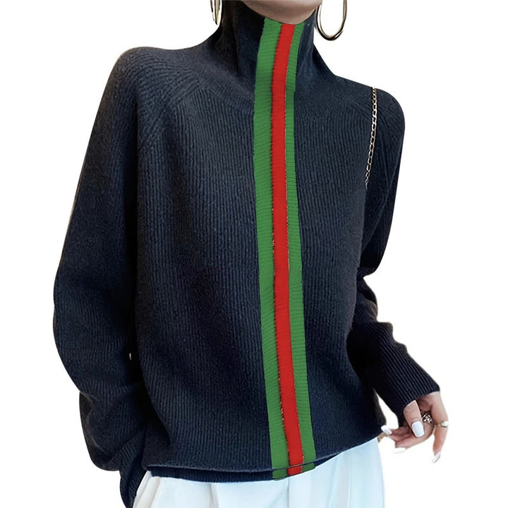 Femme High-Neck Pullover Sweatshirt med kontraststriber Stilla