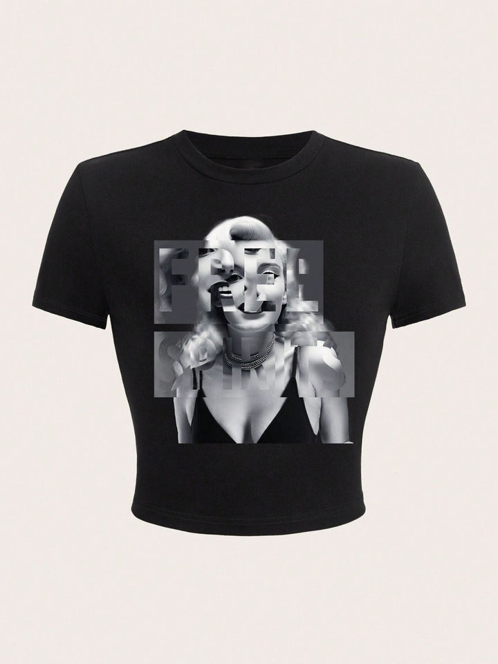 Dame Crop-T-shirt med inspirerende tryk og tætsiddende pasform Skovae