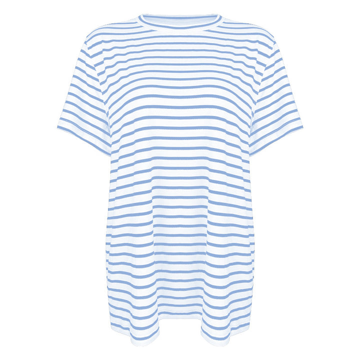 Damer casual stribet oversized T-shirt i blødt bomuld med rund halsudskæring Stilla