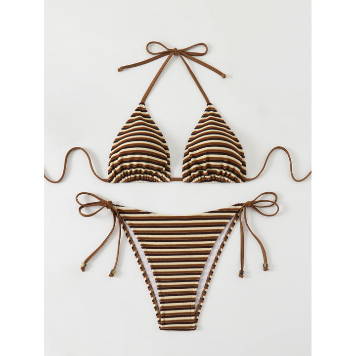 Dame triangel-bikini med justerbare bindebånd og legende stribemønster Skovae