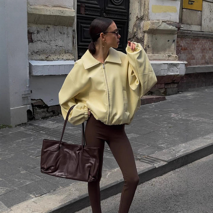 Dame Oversized Sweatjacke med moderne Ståkrave Stilla