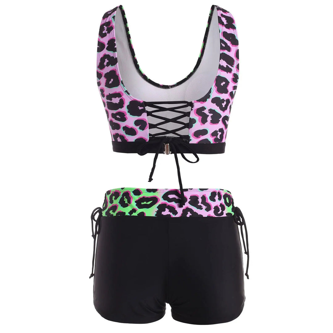 Dame sport-bikini-sæt med leo-print og komfortabel pasform Stilla