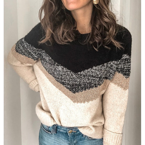 Dame Premium strikpullover med trendy farveblokdesign og behagelig pasform Stilla