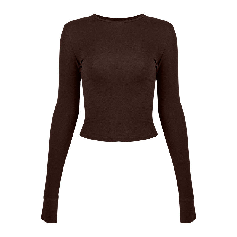 Dame figursyet Langærmet Crop-Top i høj kvalitets strækmateriale med Rundhalsudskæring Stilla