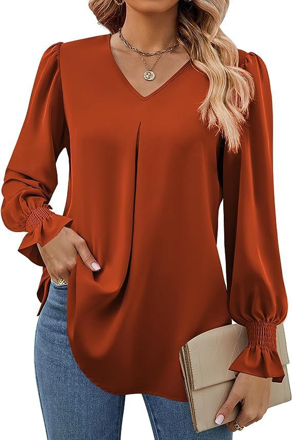 Dame Elegant Bluse med V-udskæring og Pufærmer Stilla