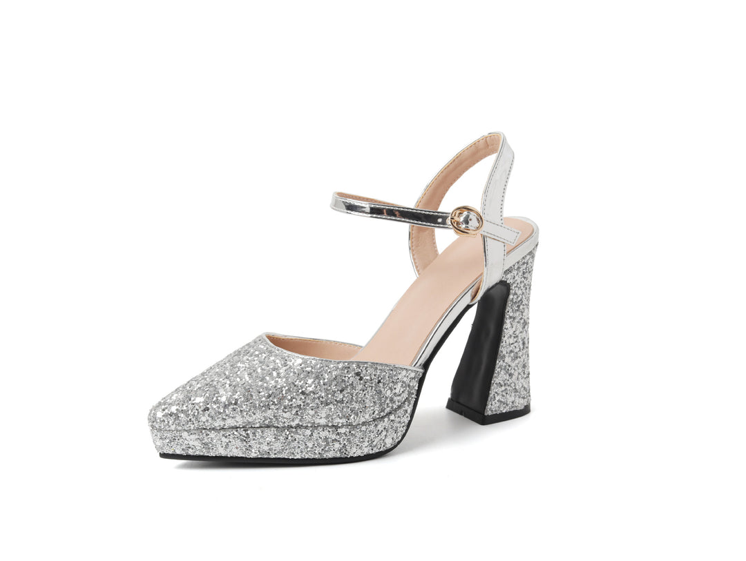 Dame Chunky Glitter Platform Højhælede Sko med justerbar Ankelsnor Stilla