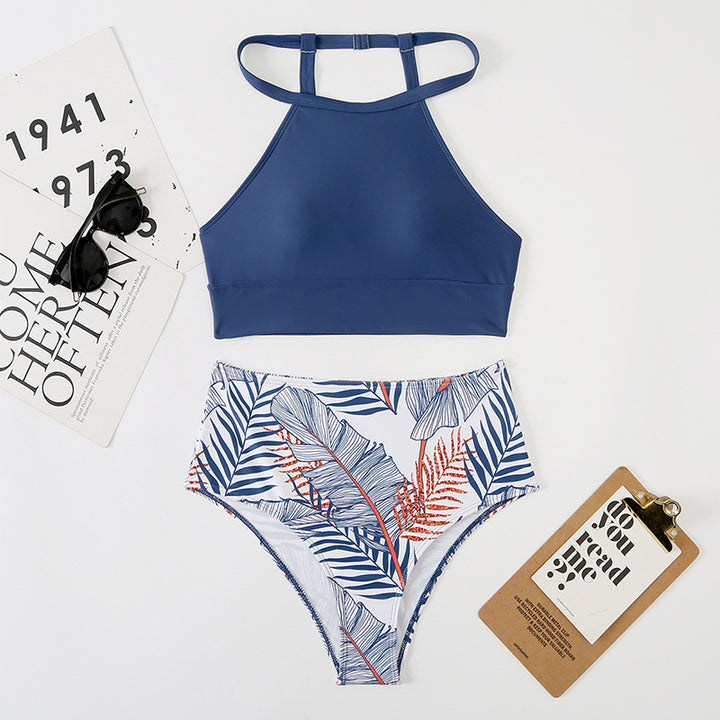Dame højtaljede bikini-sæt med sporty top og blomstermønster Stilla