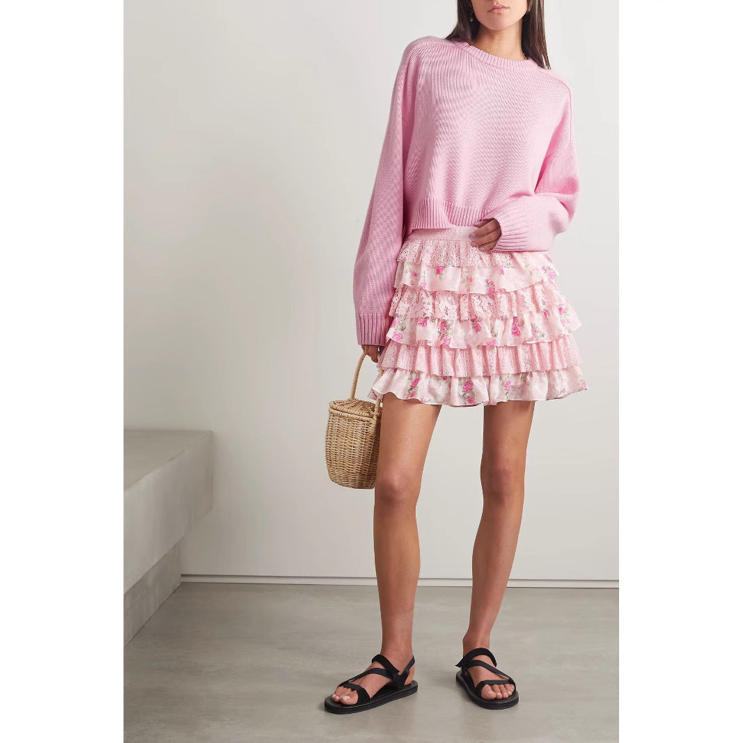 Dame Rynkefarvet Blomster Mini Skirt Stilla