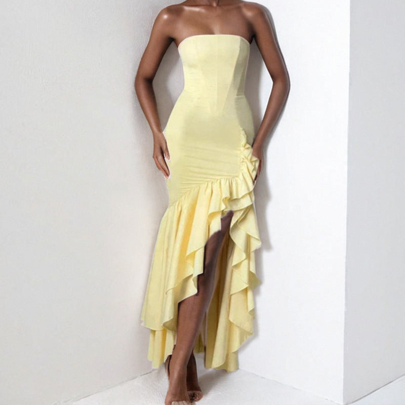 Dame Elegant Strapless Aftenkjole med Rynker og Slids Stilla