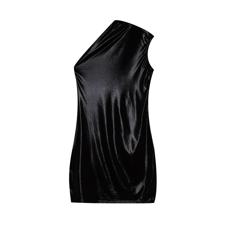 Dame Metallic asymmetrisk Shift-kjole Stilla