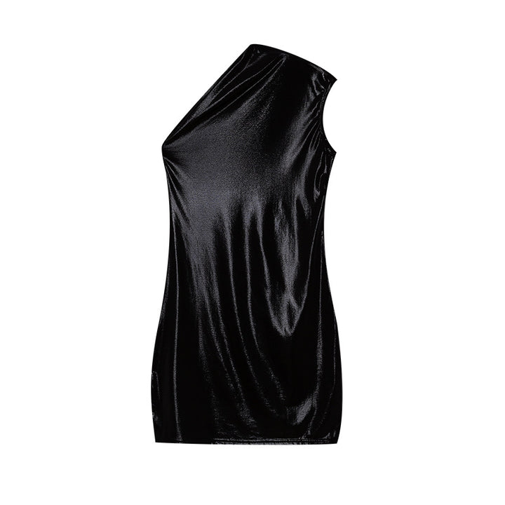 Dame Metallic asymmetrisk Shift-kjole Stilla