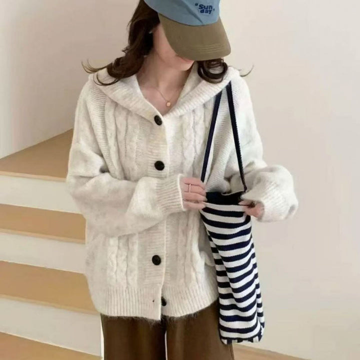 Damerne Cozy Cardigan med Komfortabel Hættekrave og Iøjnefaldende Knapper Stilla