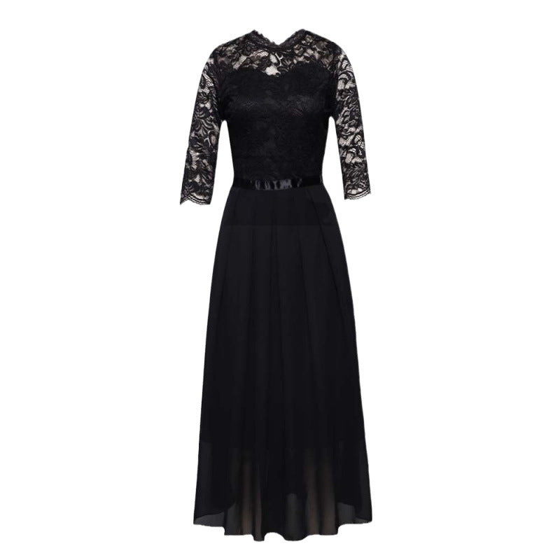 Dame Spids Overlay Maxi-Kjole med Plisseret Nederdel Stilla