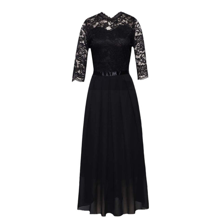 Dame Spids Overlay Maxi-Kjole med Plisseret Nederdel Stilla