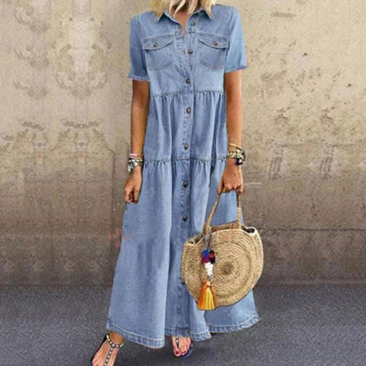 Femme Denim Knap-Up Maxi Kjole Stilla