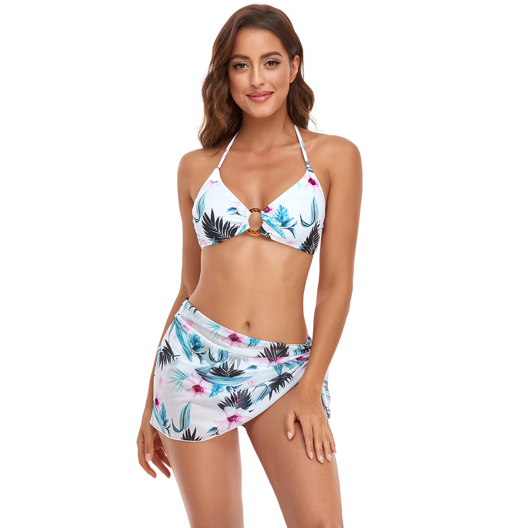 Dame bikini-sæt med moderigtige indpakningsskørt og elegante blomster motiver Stilla
